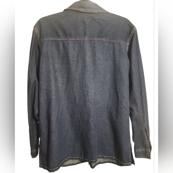 VTG Denim Christmas Shirt Med Embroidery Boho Button up Long Sleeve Cottagecore - Picture 8 of 9